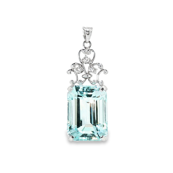 14K White Gold Aquamarine and Diamond Drop Pendant Monarch Jewelry Winter Park, FL