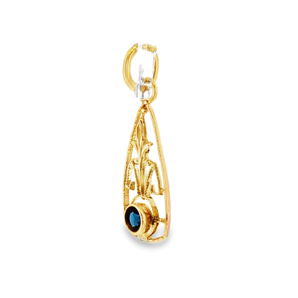 14K Yellow Gold Sapphire Milgrain Art Nouveau Pendant Image 2 Monarch Jewelry Winter Park, FL