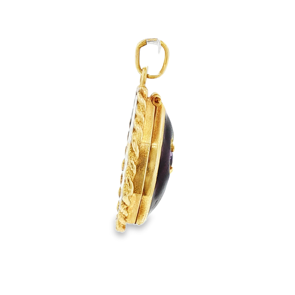14K Yellow Gold Enamelled Amethyst Locket Image 3 Monarch Jewelry Winter Park, FL