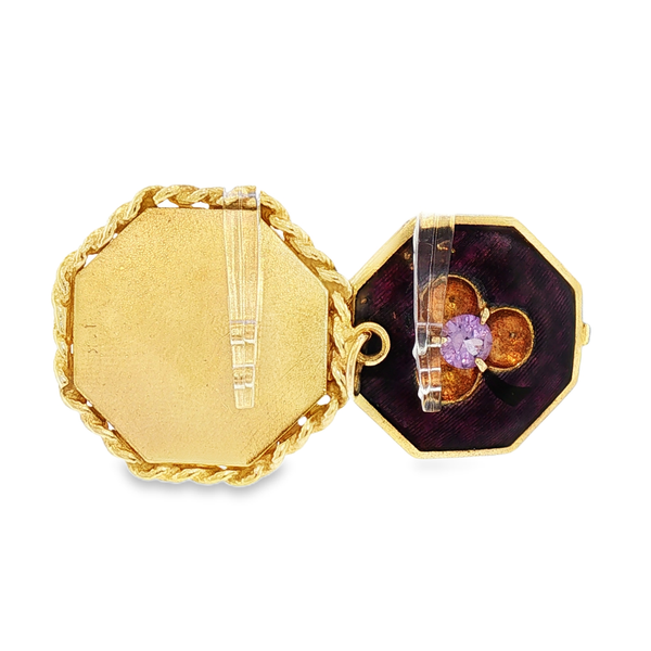 14K Yellow Gold Enamelled Amethyst Locket Image 4 Monarch Jewelry Winter Park, FL