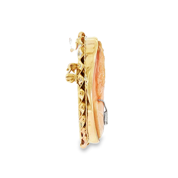 14K Yellow Gold Cameo Pendant/Brooch with Diamond Image 3 Monarch Jewelry Winter Park, FL