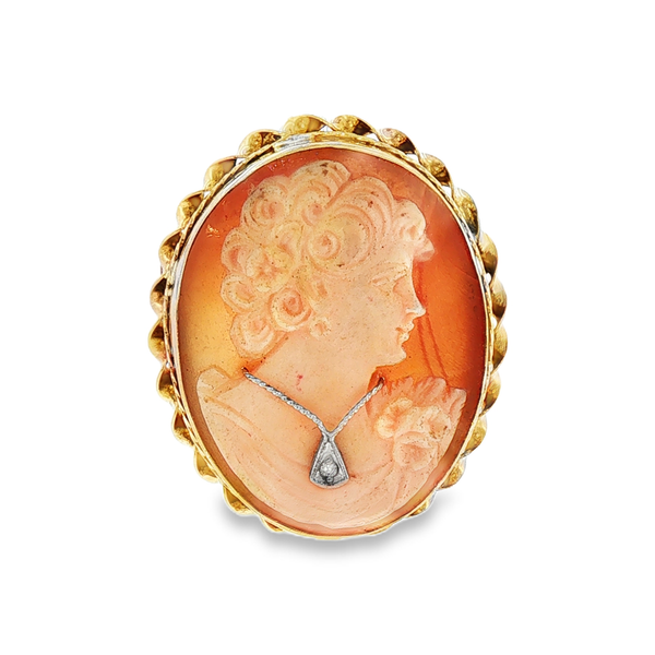 14K Yellow Gold Cameo Pendant/Brooch with Diamond Monarch Jewelry Winter Park, FL