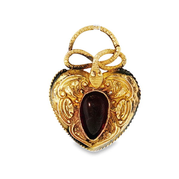 10K Yellow Gold Victorian Heart Pendant with Garnet Monarch Jewelry Winter Park, FL