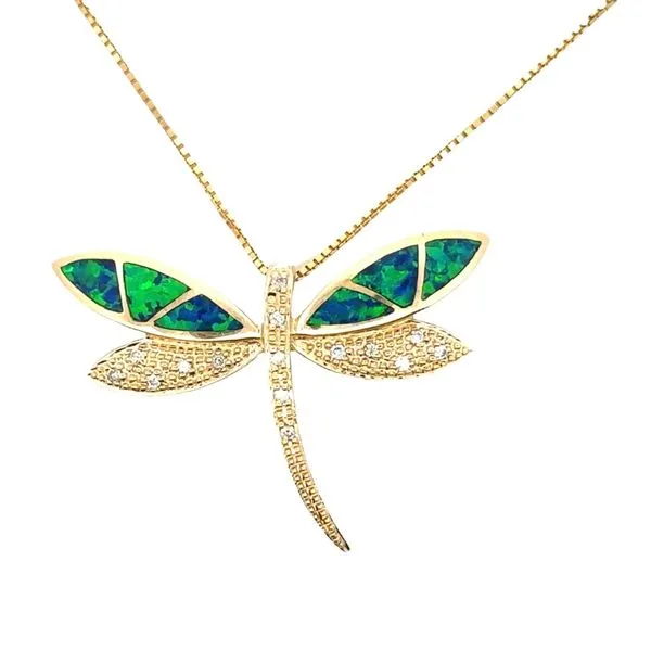 14KY Dragonfly with 0.07ct round diamonds and created Opal inlay 235-00357 Monarch Jewelry Winter Park, FL