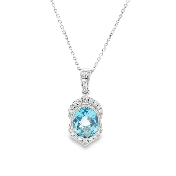 14K White Gold Blue Topaz and Diamond Pendant Necklace Image 2 Monarch Jewelry Winter Park, FL