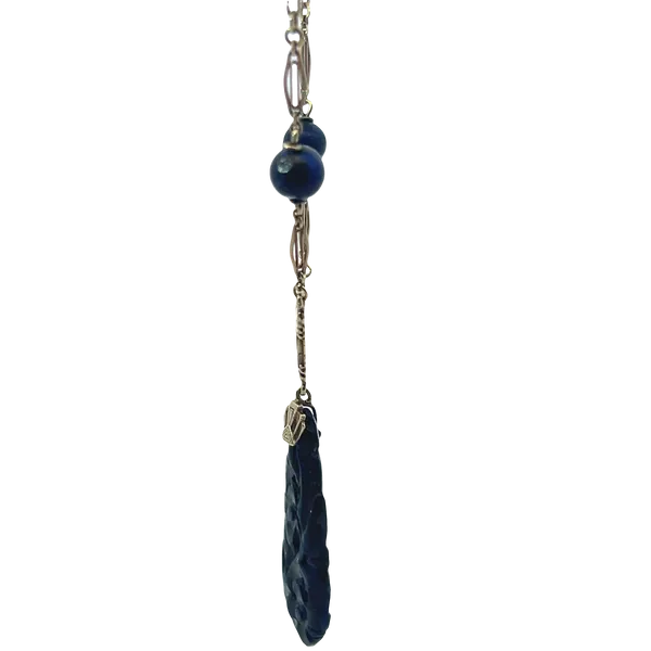 14K Yellow Gold Carved Lapis Estate Necklace Image 3 Monarch Jewelry Winter Park, FL