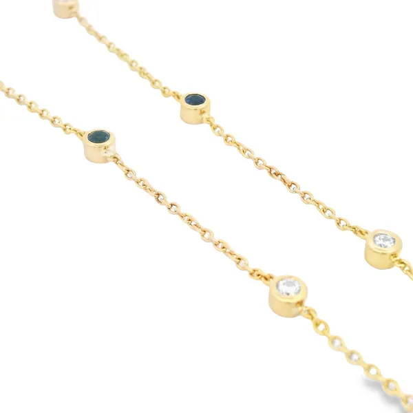 14K Yellow Gold Sapphire and Diamond Station Necklace Image 3 Monarch Jewelry Winter Park, FL