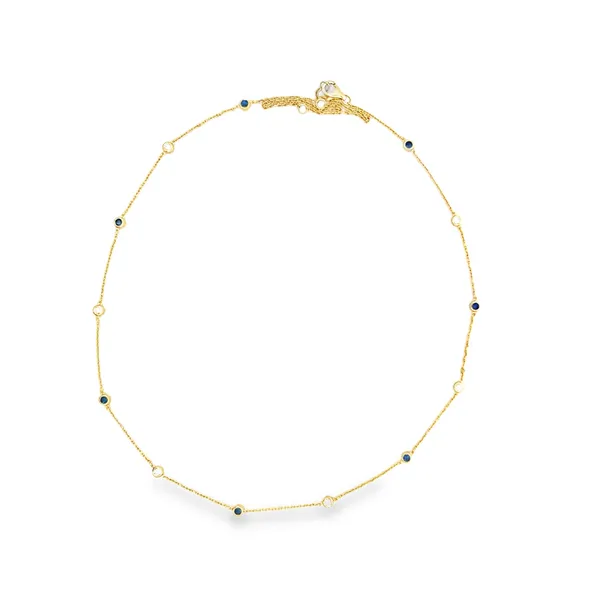 14K Yellow Gold Sapphire and Diamond Station Necklace Image 4 Monarch Jewelry Winter Park, FL