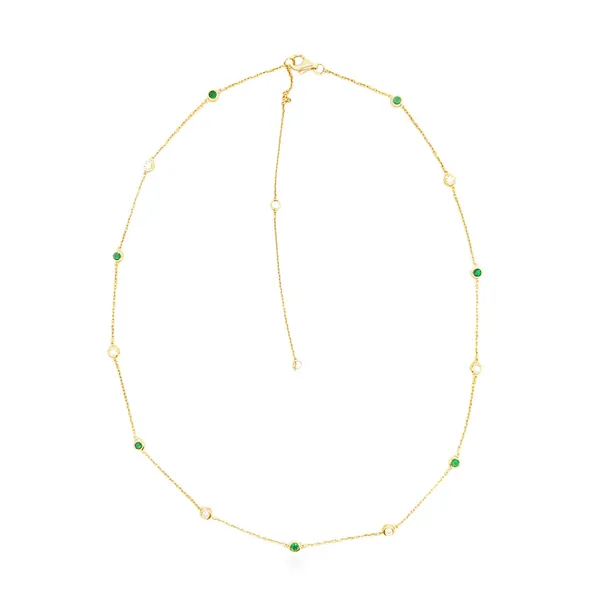 14K Yellow Gold Emerald and Diamond Station Necklace Image 4 Monarch Jewelry Winter Park, FL