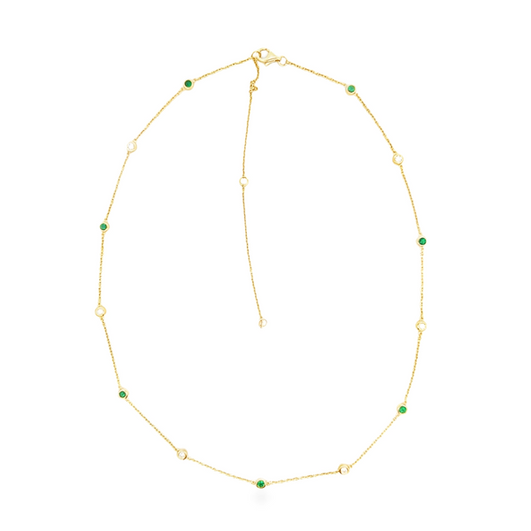 14K Yellow Gold Emerald and Diamond Station Necklace Image 5 Monarch Jewelry Winter Park, FL
