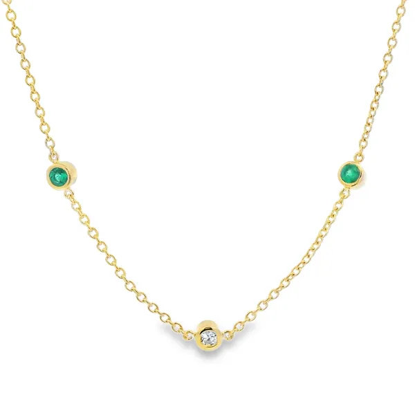 14K Yellow Gold Emerald and Diamond Station Necklace Monarch Jewelry Winter Park, FL