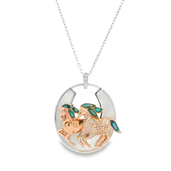 Abalone and Mother of Pearl Diamond Equestrian Necklace Image 2 Monarch Jewelry Winter Park, FL