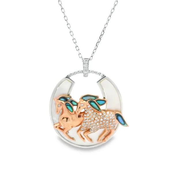 Abalone and Mother of Pearl Diamond Equestrian Necklace Monarch Jewelry Winter Park, FL