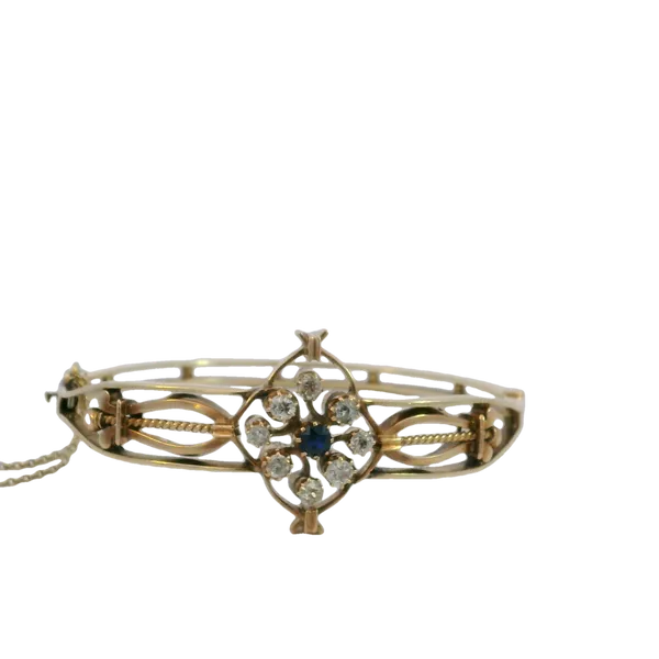 Yellow Gold Diamond & Sapphire Victorian Bangle Image 4 Monarch Jewelry Winter Park, FL