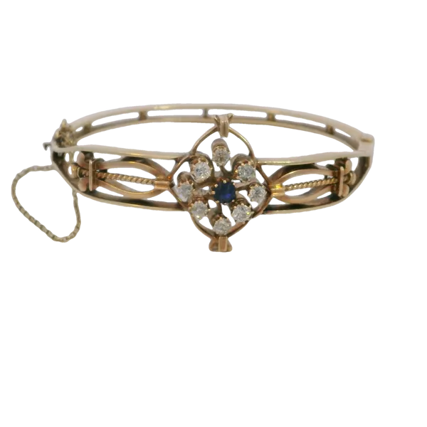 Yellow Gold Diamond & Sapphire Victorian Bangle Monarch Jewelry Winter Park, FL