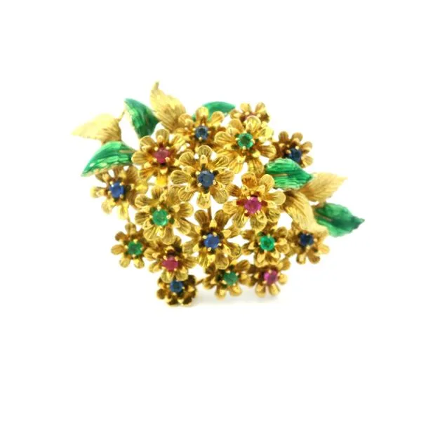 Contemporary Enamel Flower Pin in 18K Yellow Gold Monarch Jewelry Winter Park, FL