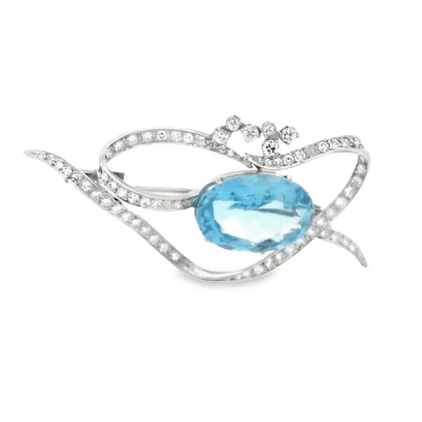 Platinum Contemporary Aquamarine and Diamond Pin/Brooch Monarch Jewelry Winter Park, FL