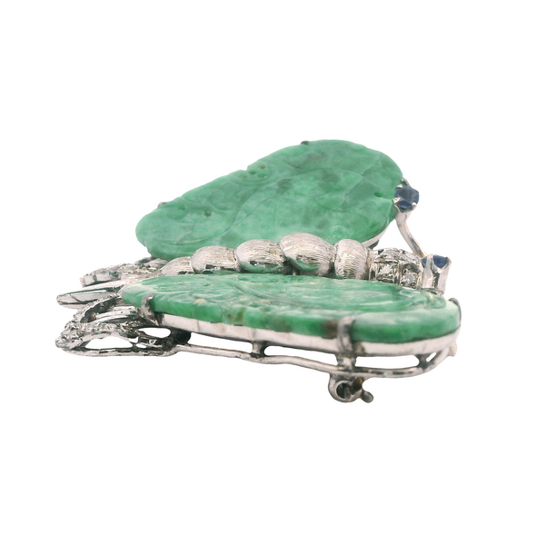 14K White Gold Vintage Jadeite Jade Butterfly Brooch Image 2 Monarch Jewelry Winter Park, FL