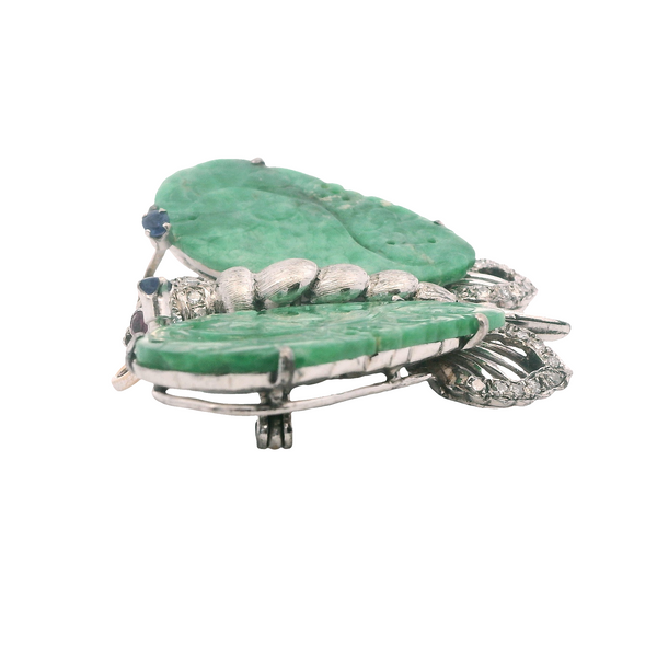 14K White Gold Vintage Jadeite Jade Butterfly Brooch Image 3 Monarch Jewelry Winter Park, FL