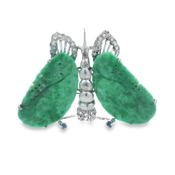 14K White Gold Vintage Jadeite Jade Butterfly Brooch Image 4 Monarch Jewelry Winter Park, FL