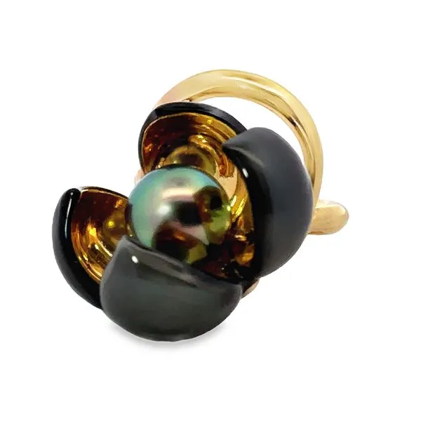 Yellow 14K Enameled Pearl Flower Ring Image 2 Monarch Jewelry Winter Park, FL