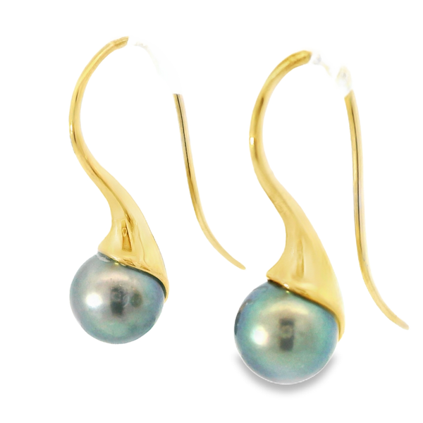 Black Tahitian South Sea Pearl Gold Earrings Image 2 Monarch Jewelry Winter Park, FL