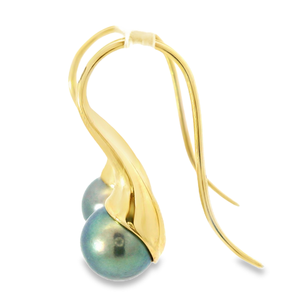 Black Tahitian South Sea Pearl Gold Earrings Image 3 Monarch Jewelry Winter Park, FL
