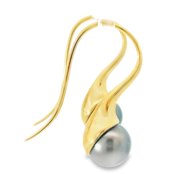 Black Tahitian South Sea Pearl Gold Earrings Image 4 Monarch Jewelry Winter Park, FL