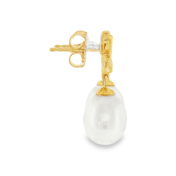 18K Yellow Gold Pearl Dangle Earrings Image 3 Monarch Jewelry Winter Park, FL