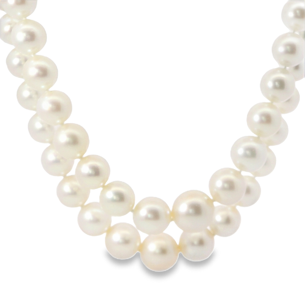 White 14K Retro Diamond and Pearl Graduated Strand Necklace Monarch Jewelry Winter Park, FL