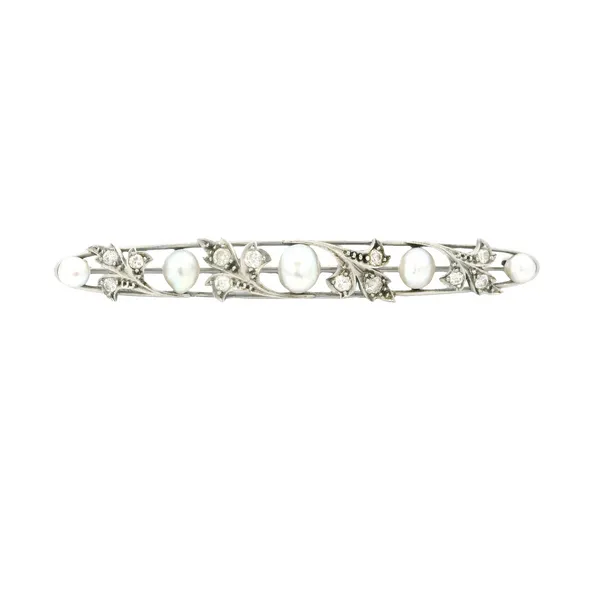 18Karat White Gold Art Deco Pearl Pin with Diamonds Monarch Jewelry Winter Park, FL