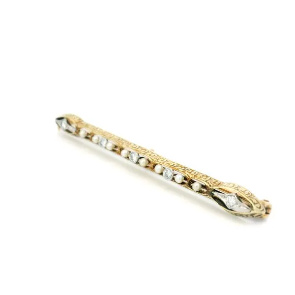 14Karat Yellow Gold Victorian Pearl Pin with Diamonds Image 2 Monarch Jewelry Winter Park, FL