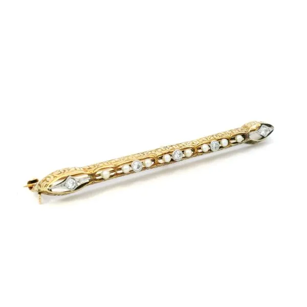 14Karat Yellow Gold Victorian Pearl Pin with Diamonds Image 3 Monarch Jewelry Winter Park, FL