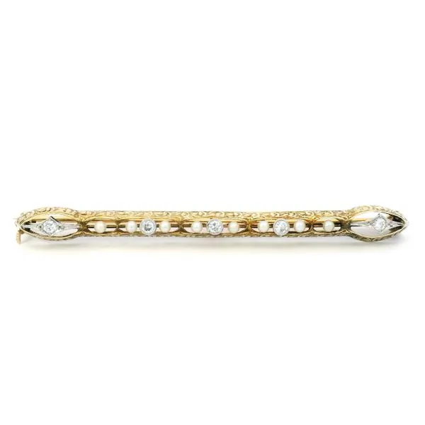 14Karat Yellow Gold Victorian Pearl Pin with Diamonds Monarch Jewelry Winter Park, FL