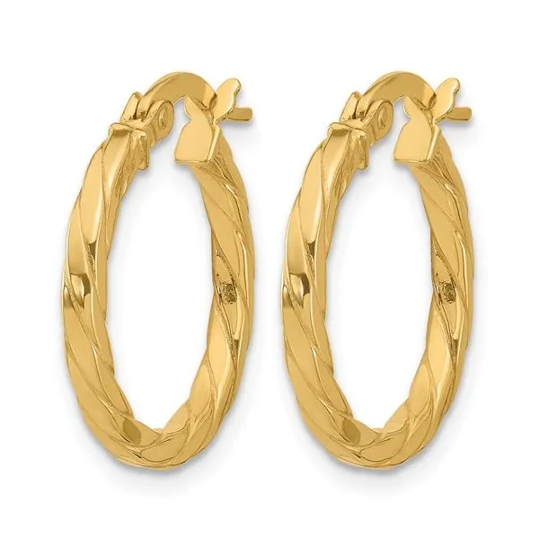 14K Yellow Gold Polished and Grooved Hoop Earrings Image 2 Monarch Jewelry Winter Park, FL