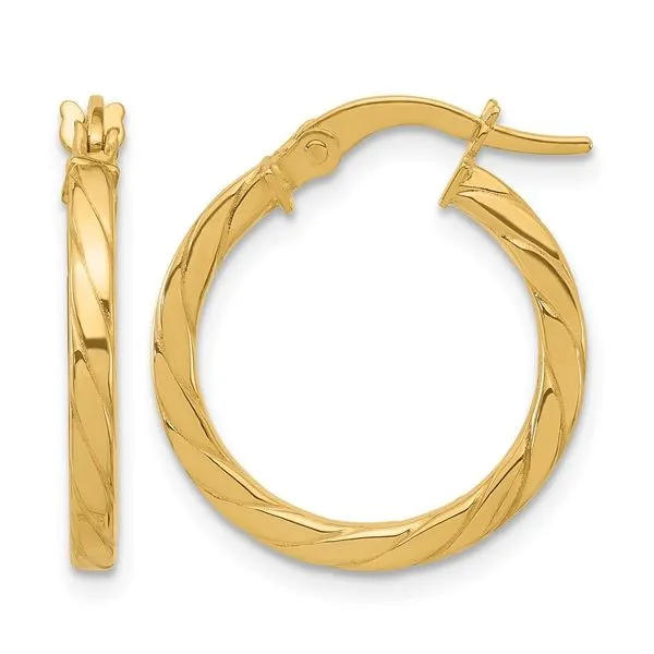 14K Yellow Gold Polished and Grooved Hoop Earrings Monarch Jewelry Winter Park, FL