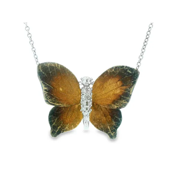 Patina Butterfly 18K White Gold Diamond Pendant Necklace Image 2 Monarch Jewelry Winter Park, FL