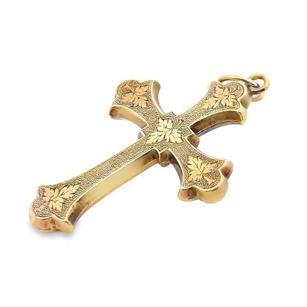 18KY Estate Victorian Cross with Leaf Engraving 435-00516 Image 2 Monarch Jewelry Winter Park, FL