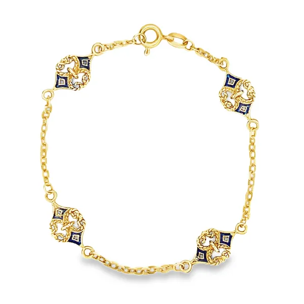 18K Yellow Gold Blue Enameled Fancy Link Bracelet Monarch Jewelry Winter Park, FL