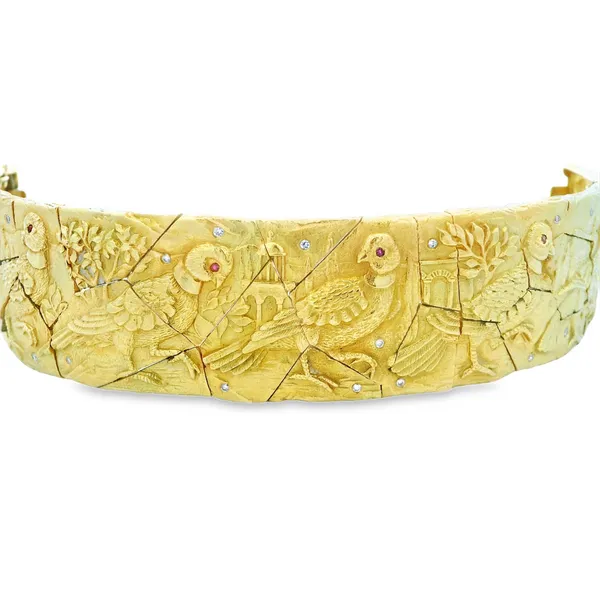 18K Yellow Gold Dove Motif Bracelet with Rubies and Diamonds Image 2 Monarch Jewelry Winter Park, FL