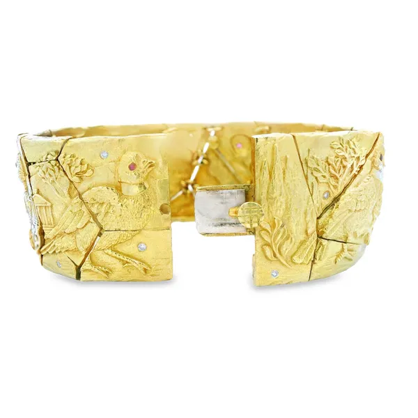 18K Yellow Gold Dove Motif Bracelet with Rubies and Diamonds Image 3 Monarch Jewelry Winter Park, FL