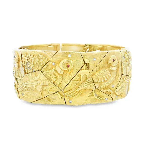 18K Yellow Gold Dove Motif Bracelet with Rubies and Diamonds Monarch Jewelry Winter Park, FL
