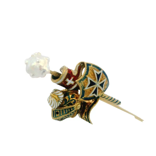 Victorian Knight Helmet & Shield Gold Pin Image 3 Monarch Jewelry Winter Park, FL