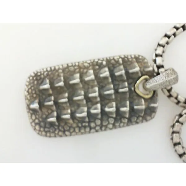 David Yurman sterling silver Alligator textured dog tag neck