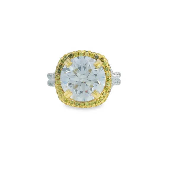 Platinum and 18K Yellow Gold Lab Grown Diamond Halo Engagement Ring Monarch Jewelry Winter Park, FL