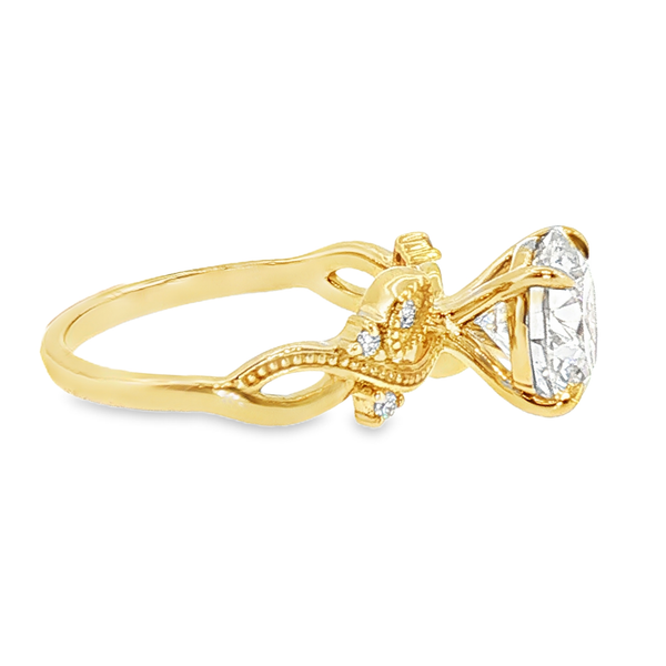 14K Yellow Gold Floral Band Lab Grown Diamond Ring Image 4 Monarch Jewelry Winter Park, FL