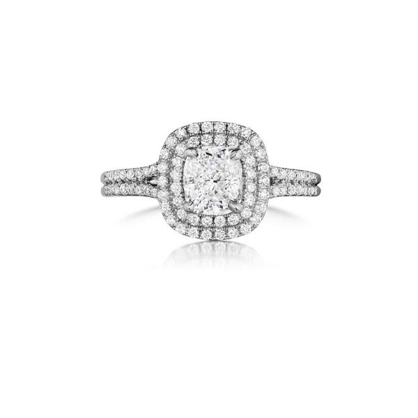 14K White Gold Double Cushion Halo Diamond Engagement Ring Moore Jewelers Laredo, TX