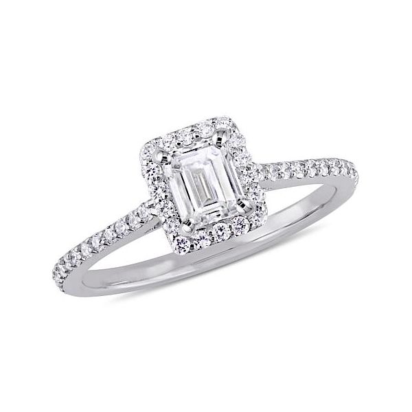 14K White Gold Emerald Halo Diamond Engagement Ring Moore Jewelers Laredo, TX