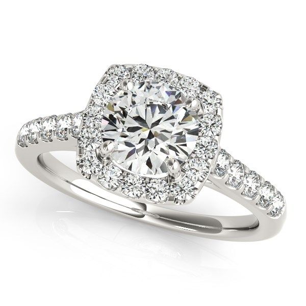 14K White Gold Cushion Halo Round Diamond Engagement Ring Moore Jewelers Laredo, TX
