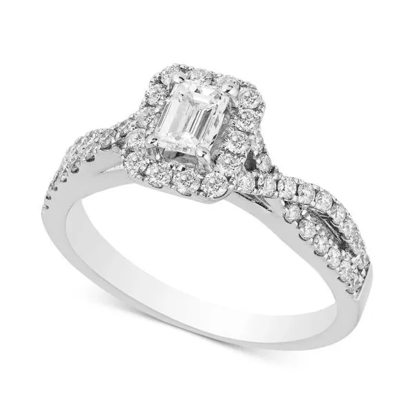14K White Gold Emerald Halo Diamond Engagement Ring Moore Jewelers Laredo, TX